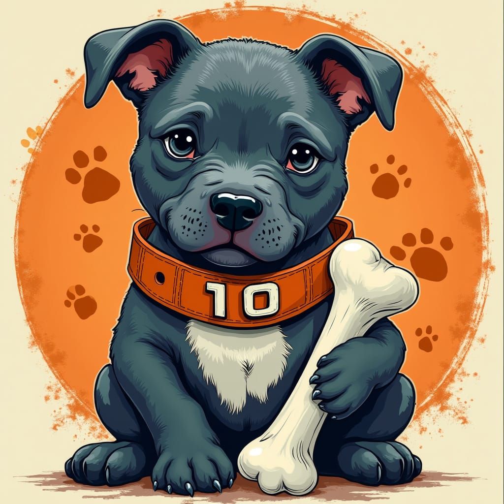 Blue-Grey Staffordshire Bull Terrier Puppy in Pop Art Style