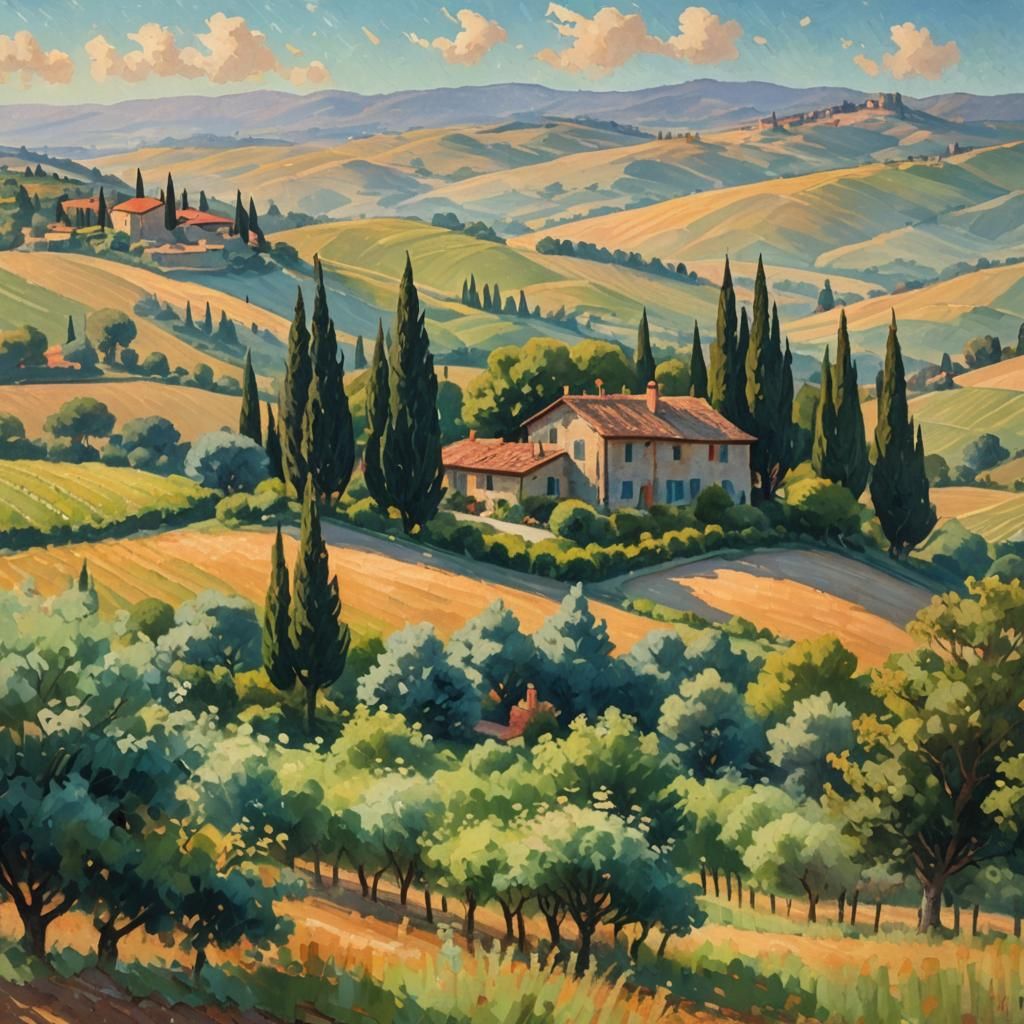 Tuscan Farmhouse Impressionist Oil Painting