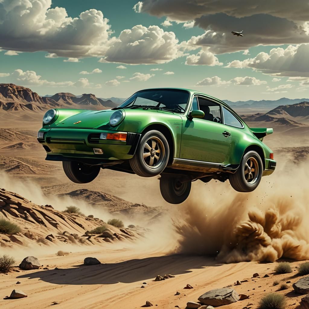 Porsche 911 Flying High: Dynamic Comic Book Art
