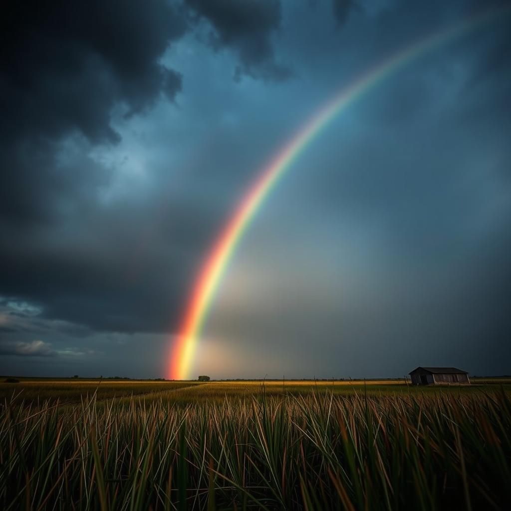 Majestic Rainbow Illuminates Stormy Sky in Hyperrealistic Re...