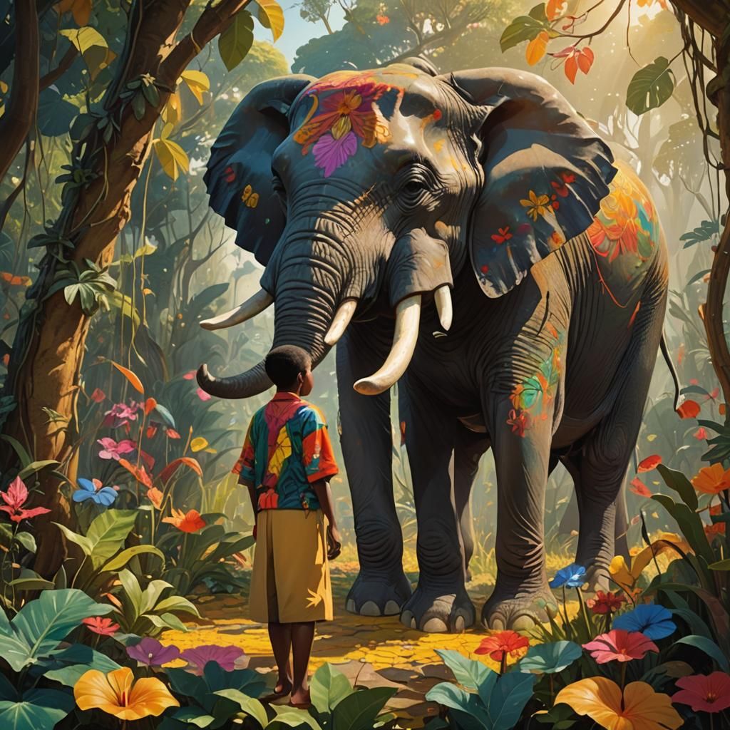 Person with Elephant Legs in Hyperrealistic Concept Art