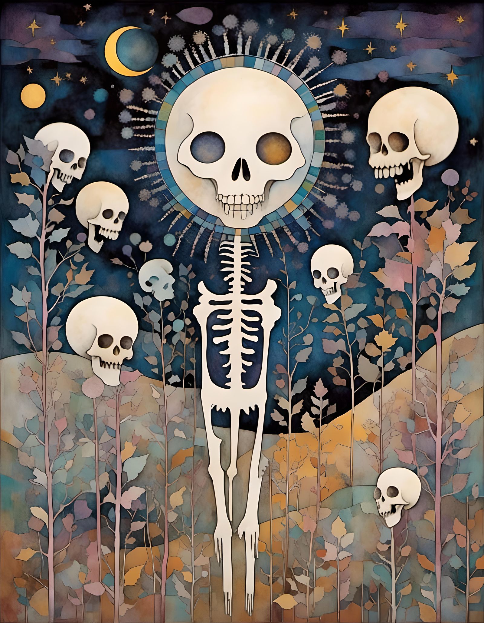 Gothic Skull Moon in HR Giger Style