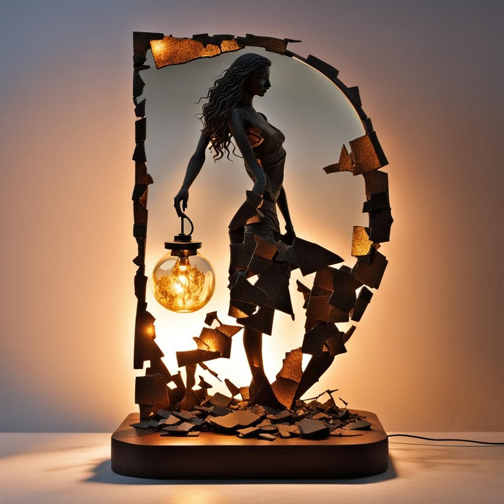 Surreal Sculpture Lamp of Woman at Sunset