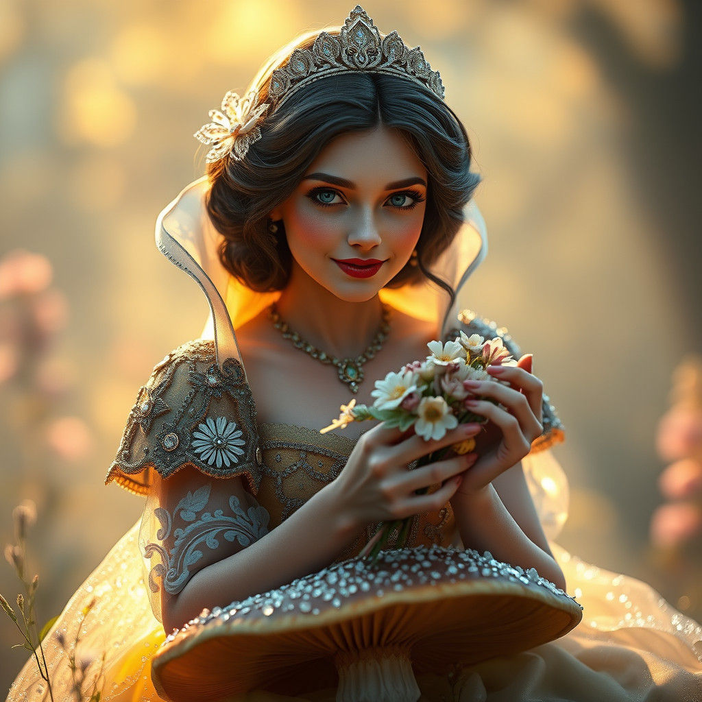 Snow White on Mushroom in Macro Photography