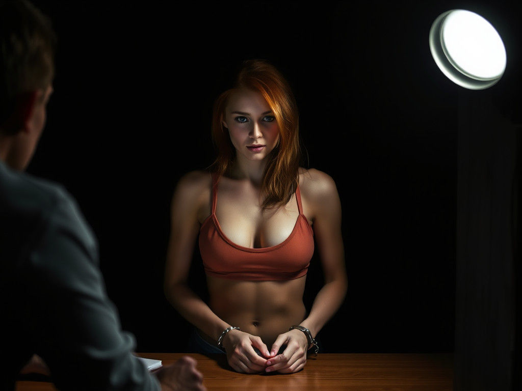 High Contrast Interrogation Scene with Redhead