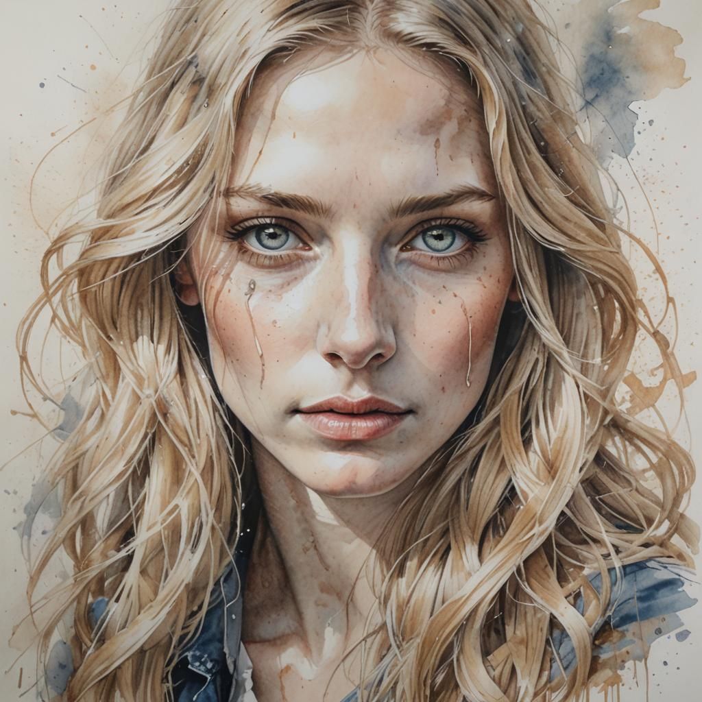 Detailed Watercolour Pencil Portrait of Blonde Woman
