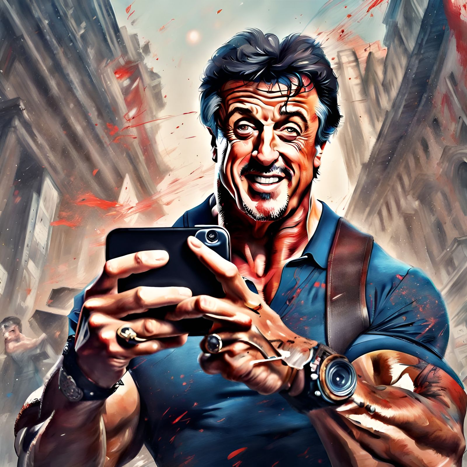 Sylvester Stallone Selfie: Digital Illustration in 3D