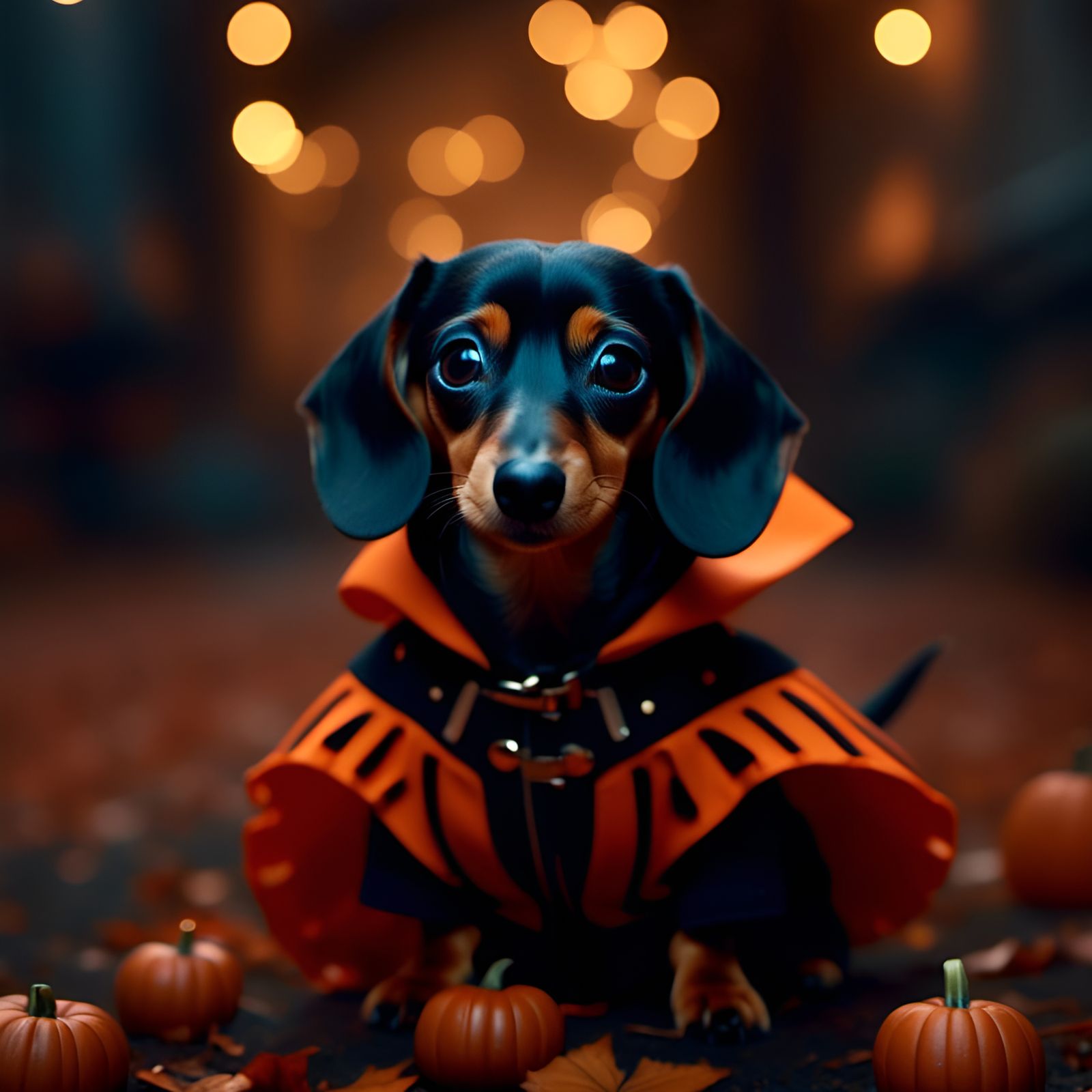 Halloween Dachshund in Costume, Detailed Digital Art