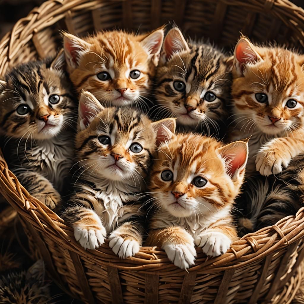 Basket of Adorable Kittens in Stunning Realism