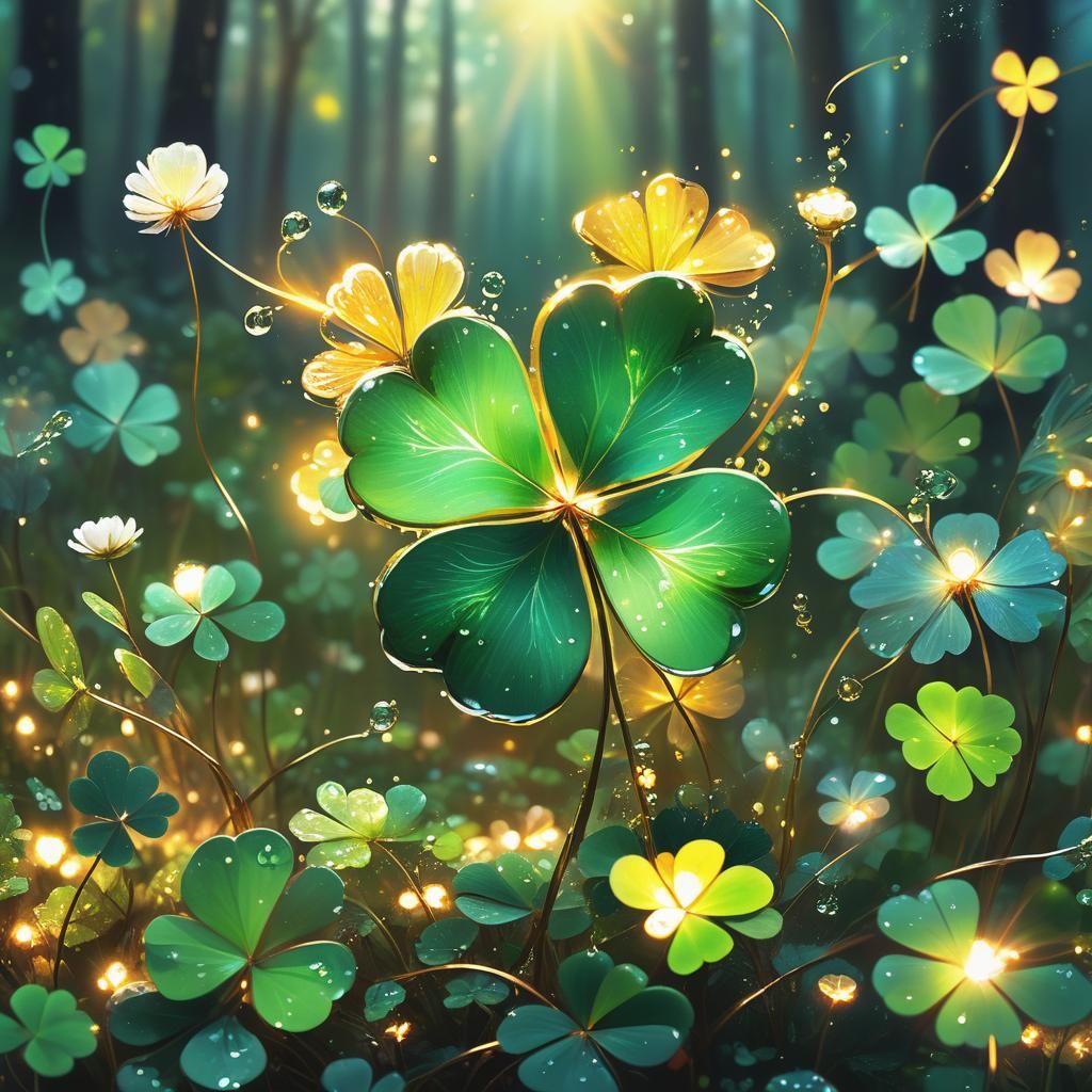 Magical Four-Leaf Clover in Oil Painting Style