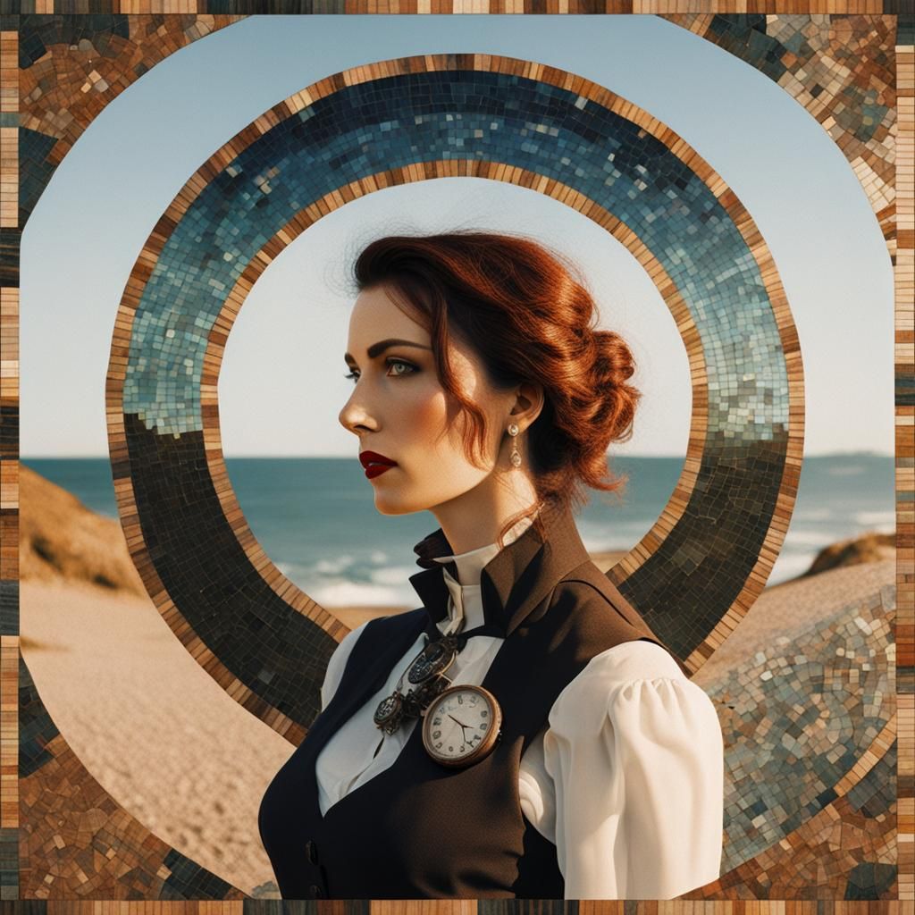 Steampunk Lady Portrait by the Seaside