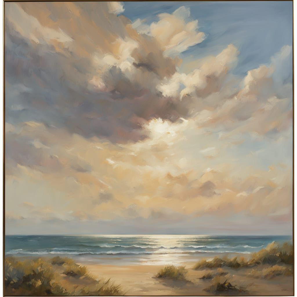 Impressionistic Beach Scene with Gentle Sea Breeze