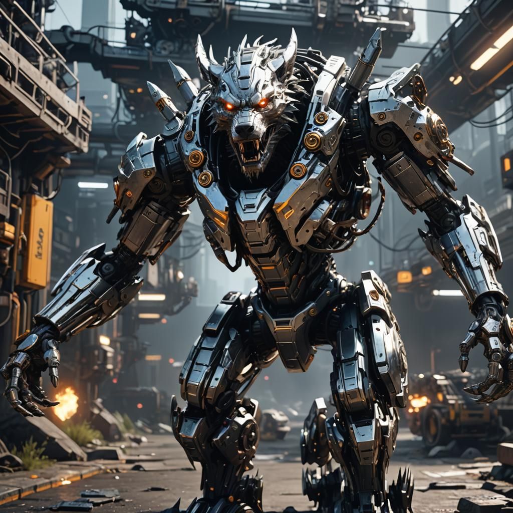 Cybernetically Enhanced Werewolf in Futuristic Sci-Fi Style