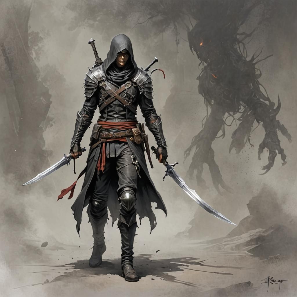 Royo Style Fantasy Assassin Emerges From Shadow