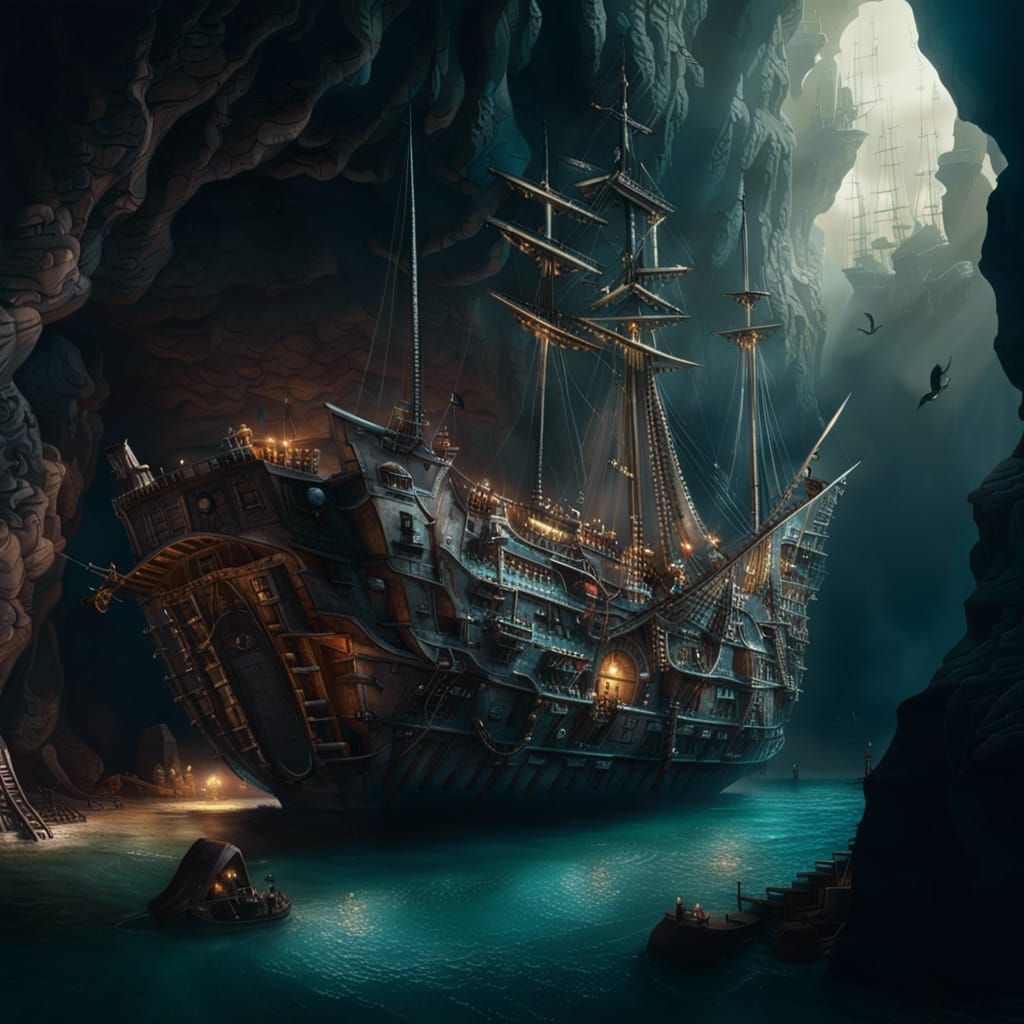 Epic Pirate Hideout in Cave: Digital Matte Painting