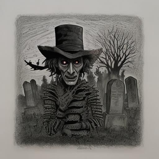 Freddy Krueger in Tim Burton Style Graveyard Scene