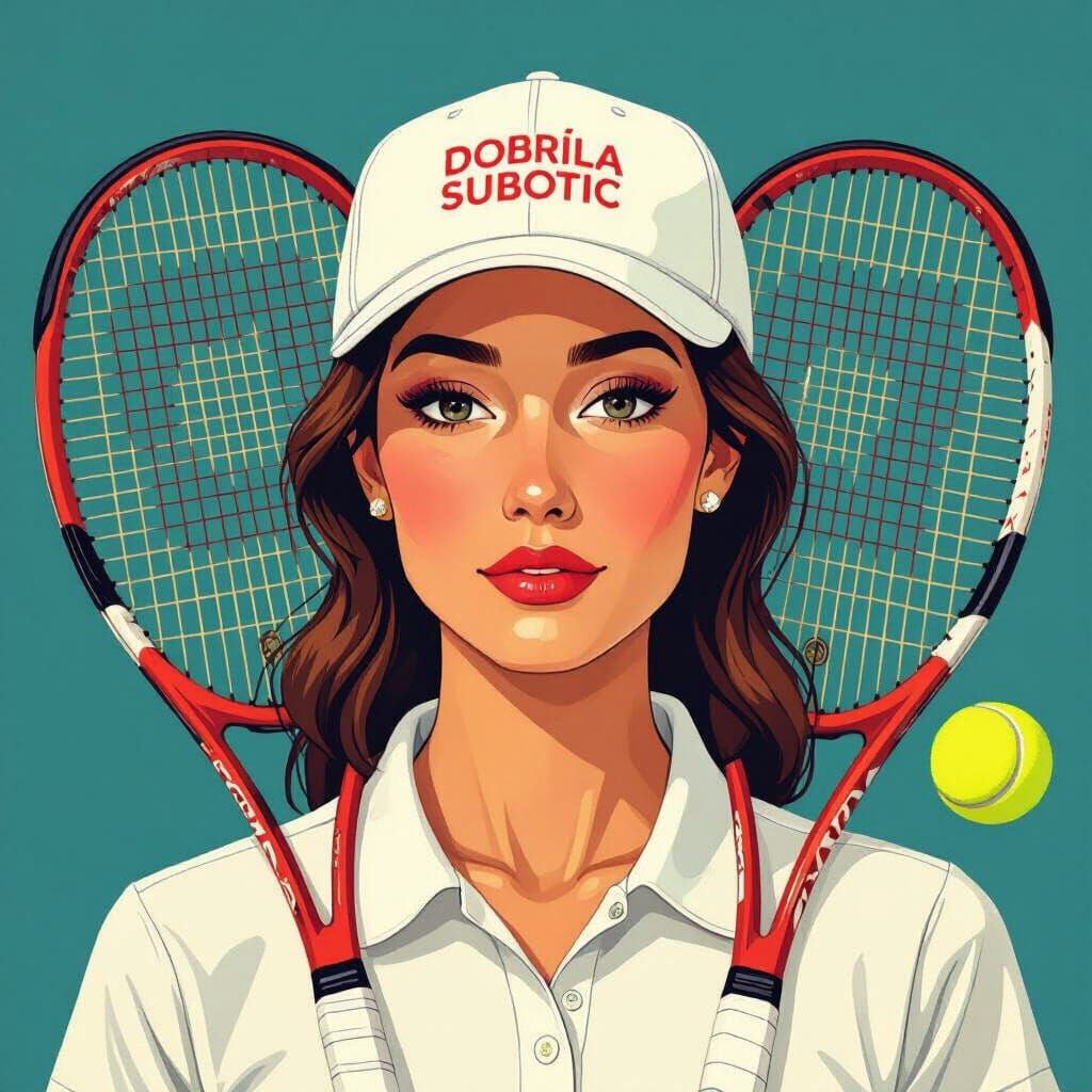 Woman with Tennis Cap in Vibrant Hockney Style