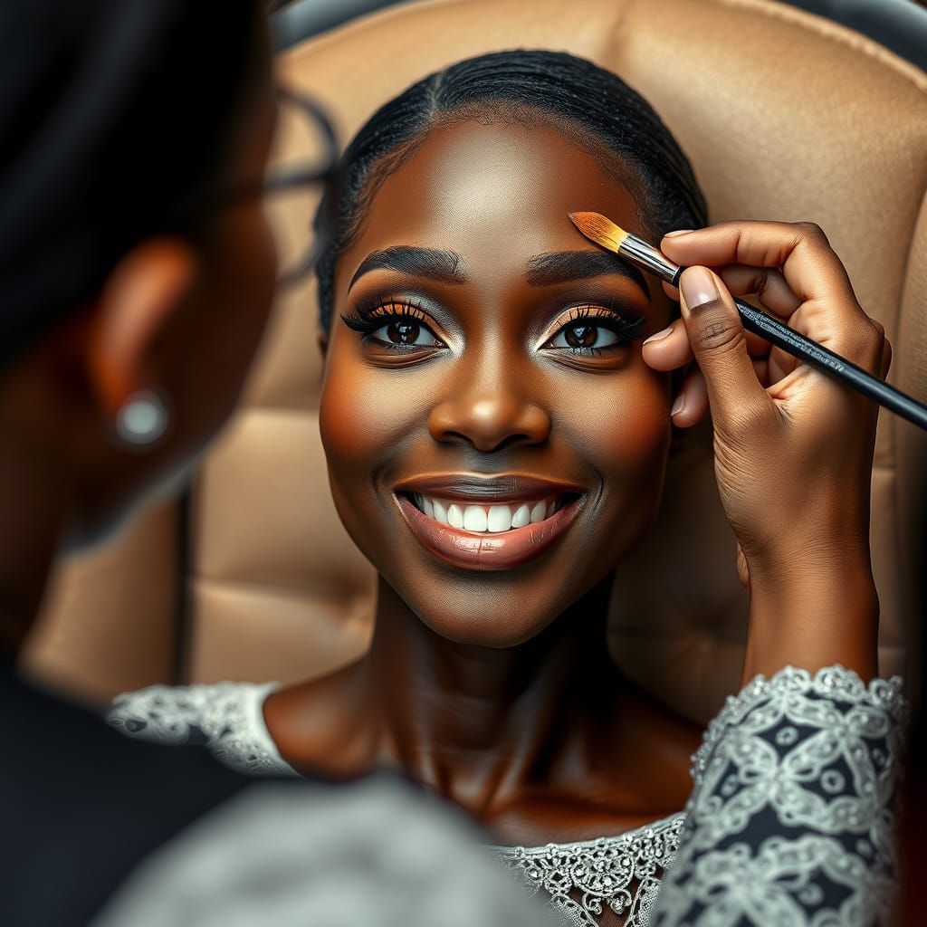 Glamorous Dark Skinned Woman in Makeup Chair