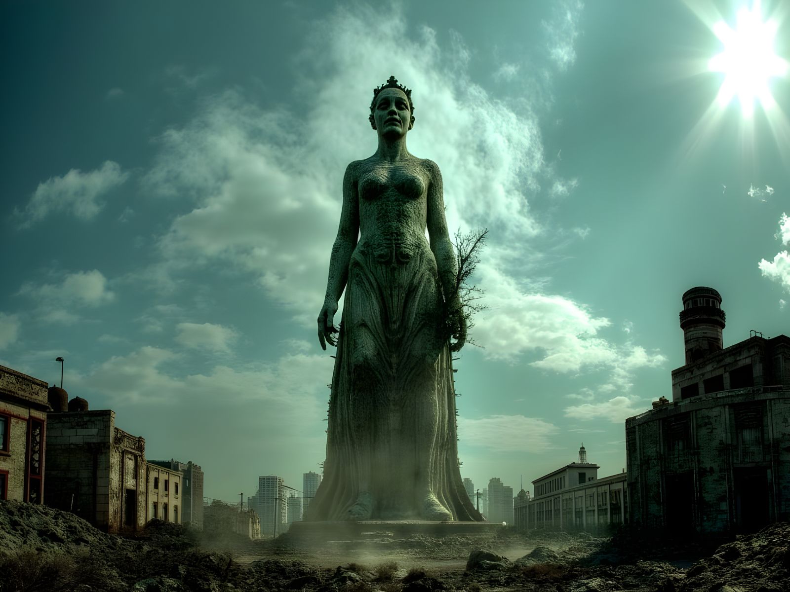 Ancient Queen Statue in Post-Apocalyptic Wasteland