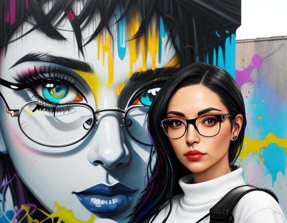 Beautiful Woman in Graffiti Street Art Style