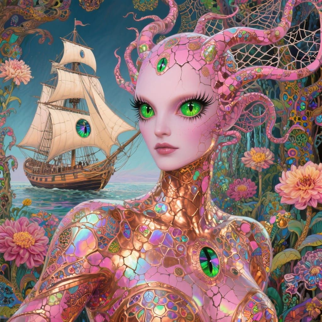 Banshee Goddess Reflecting Sailboat Wonderland, Art Nouveau ...