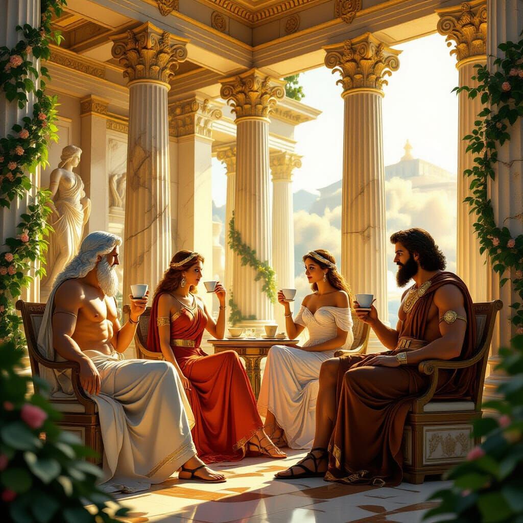 Divine Pause: Zeus, Athena, Aphrodite & Hephaestus