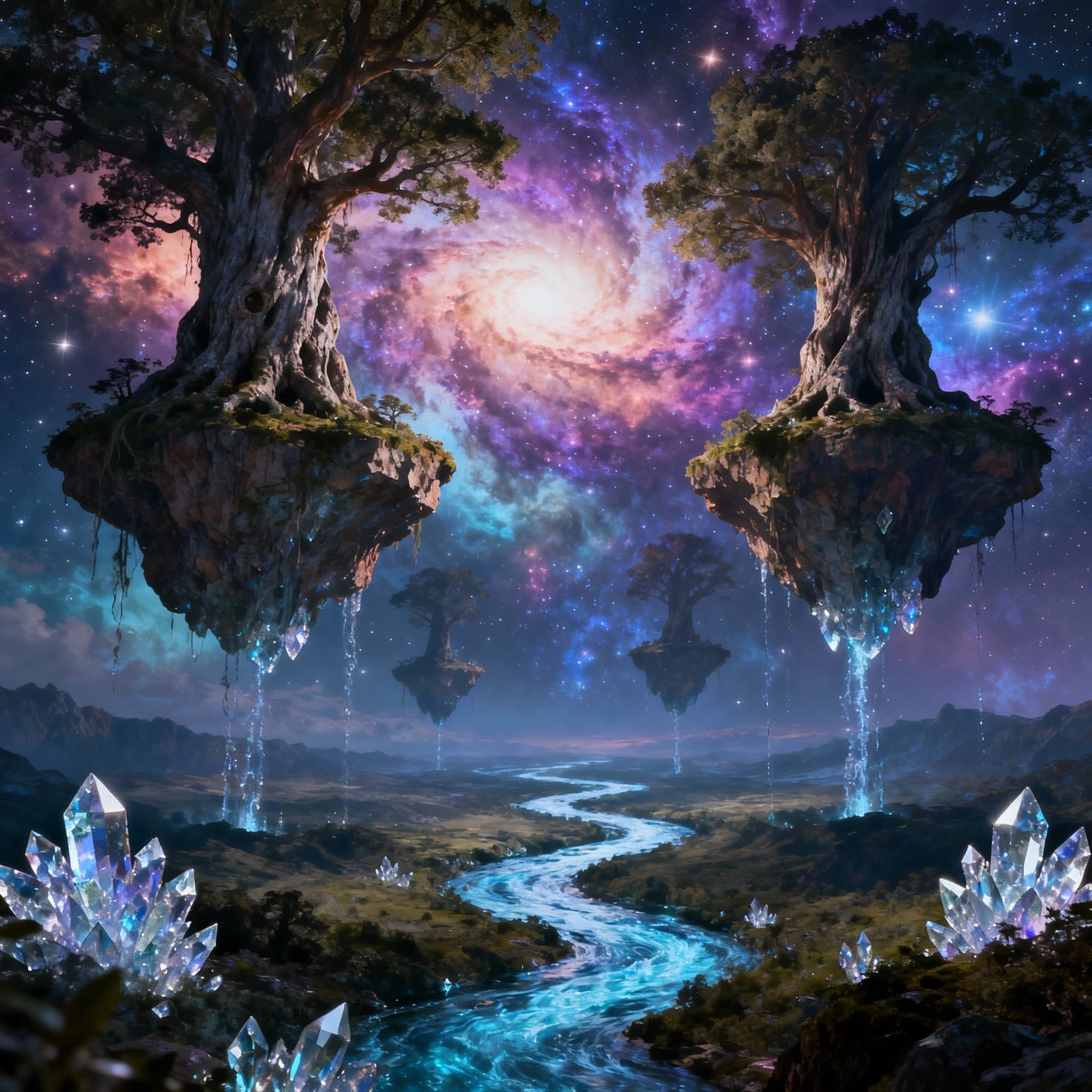 Surreal Floating Isles with Upside-Down Trees