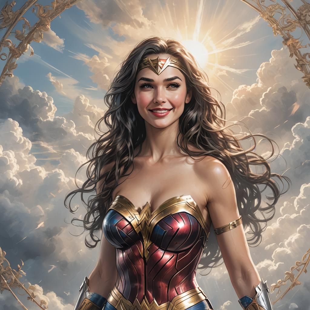Detailed Sketch of Smiling Wonder Woman in Sunshine