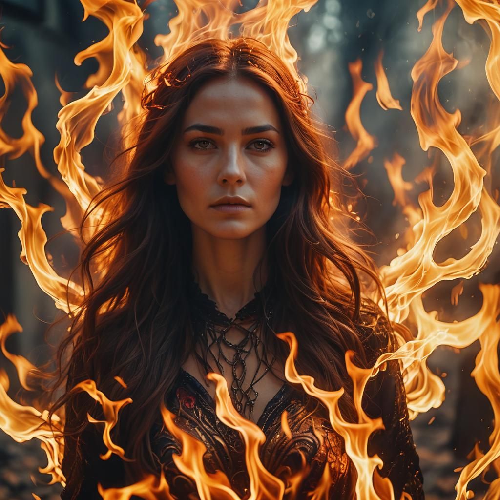 Surreal Woman in Flames: Dreamlike Portrait