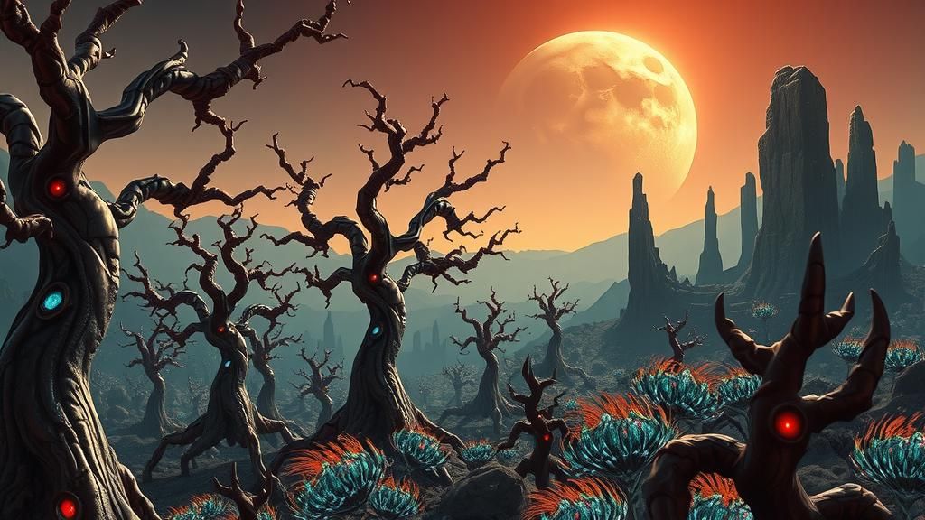 Cybernetic Forest on Alien Moon in Retrofuturism Style