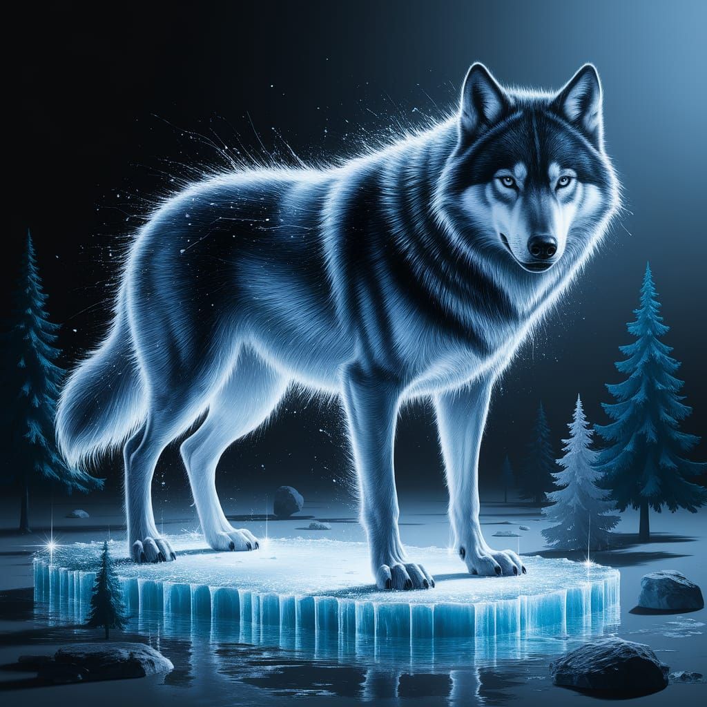 Hyperrealistic Black Wolf in Silver Light Illuminates Cinema...