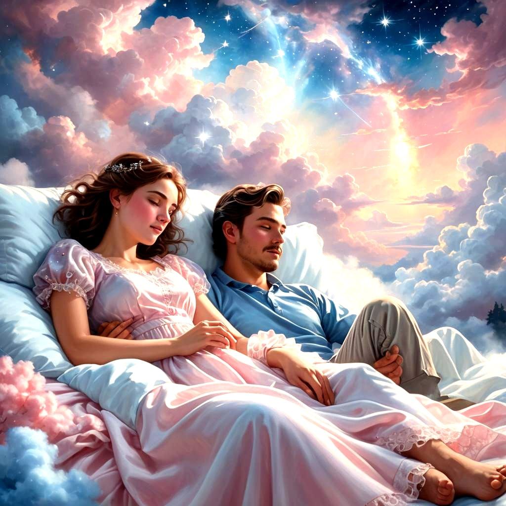 Lovers in Galaxy Bedroom with Roses