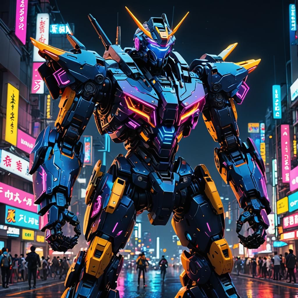 Neon Mecha in Night City: 3D Anime Art