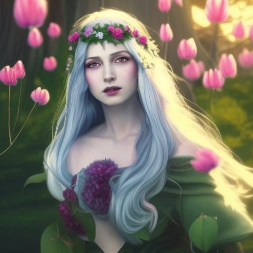 Gothic Flower Maiden in Sunlight: Fantasy Art