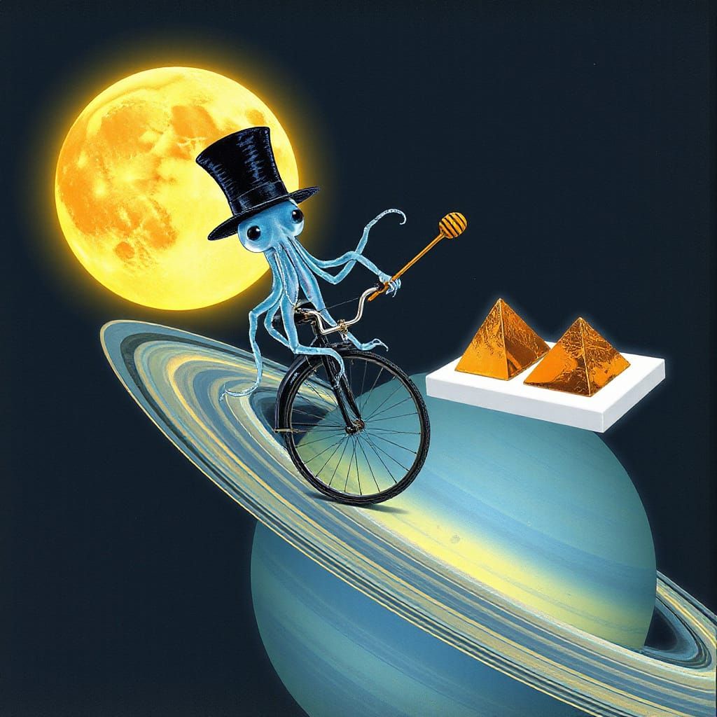 Jellyfish Conductor on Saturn in Whimsical Style