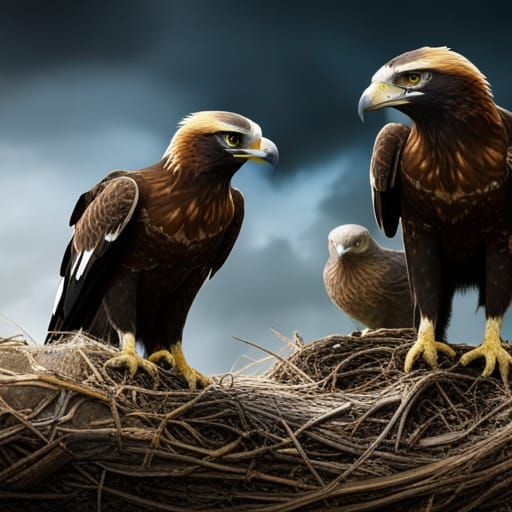 Golden Eagles Feeding Young: Detailed Matte Painting