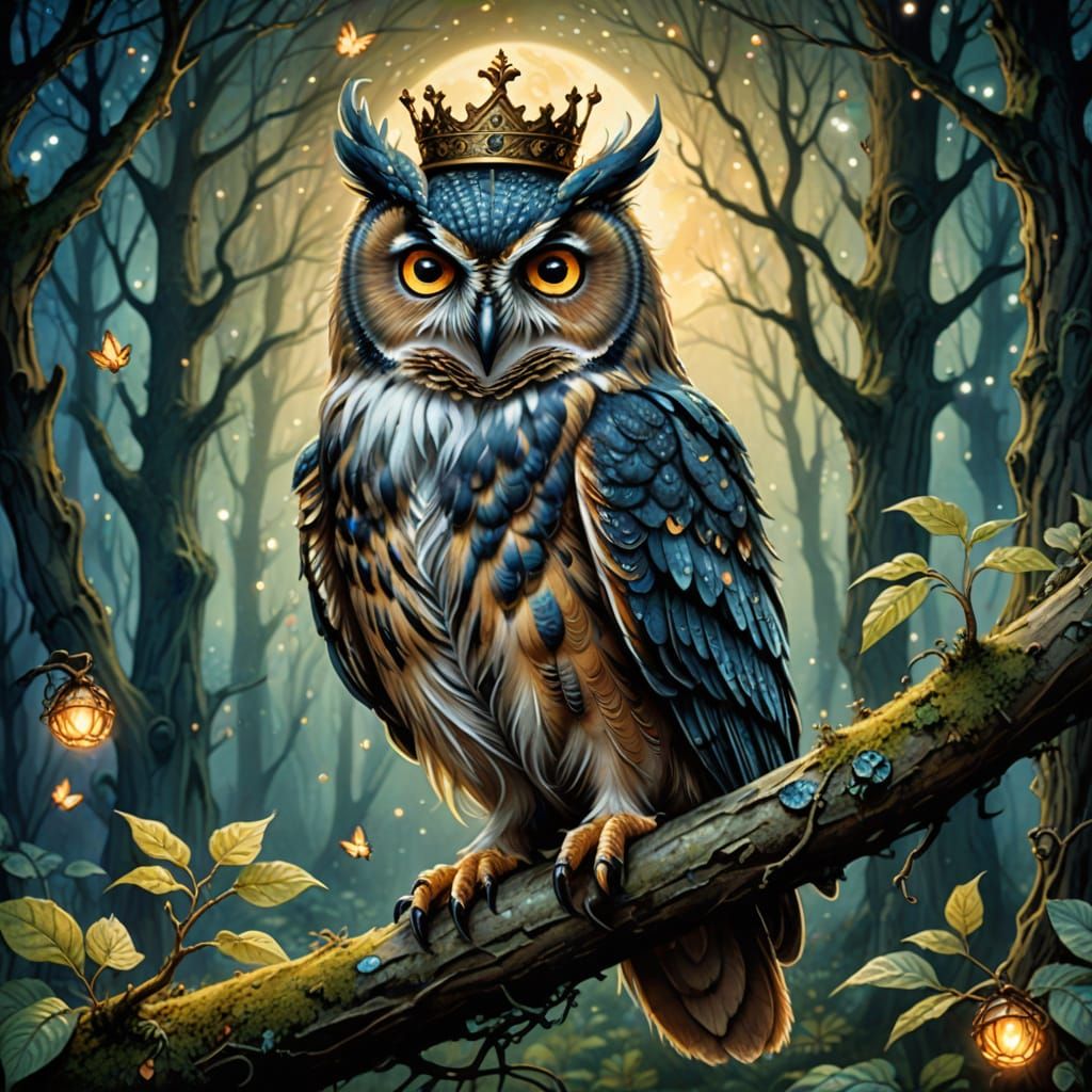 Whimsical Fantasy Owl in Enchanted Forest