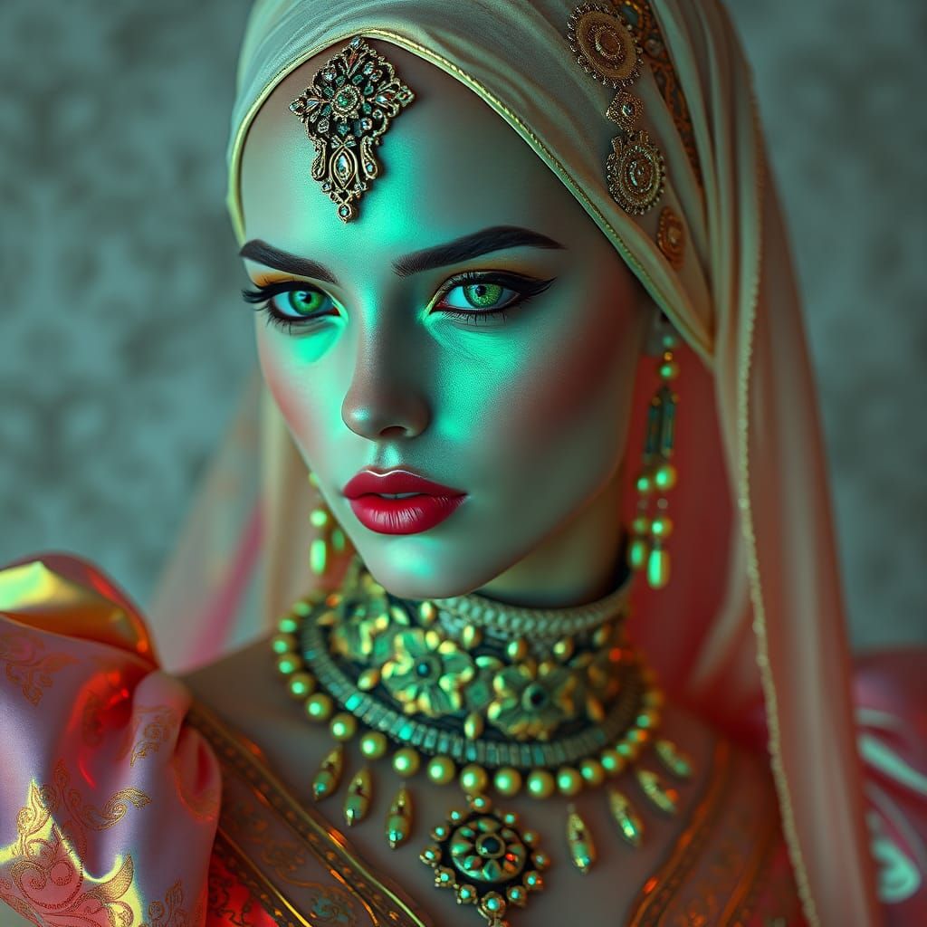 Ethereal Woman with Cyberpunk Flair