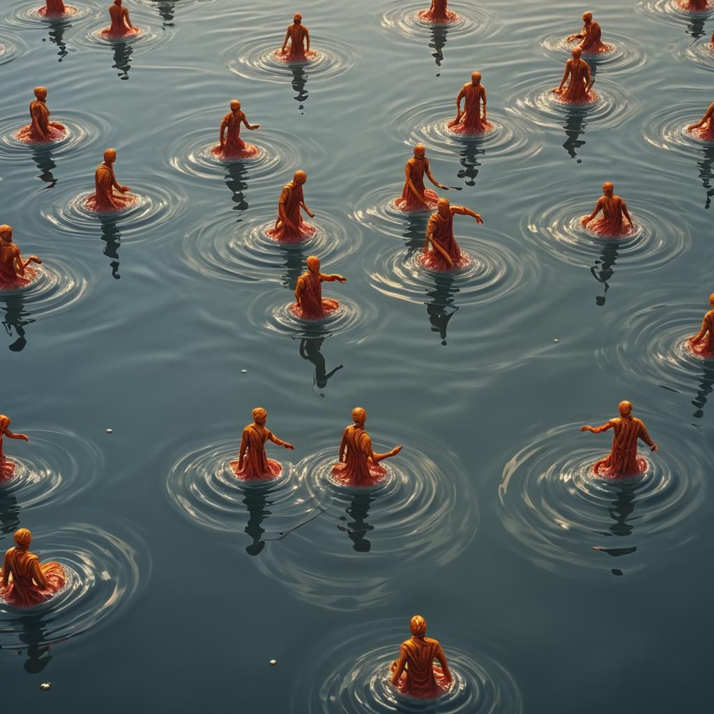 Wax Art Immortals Floating on Water