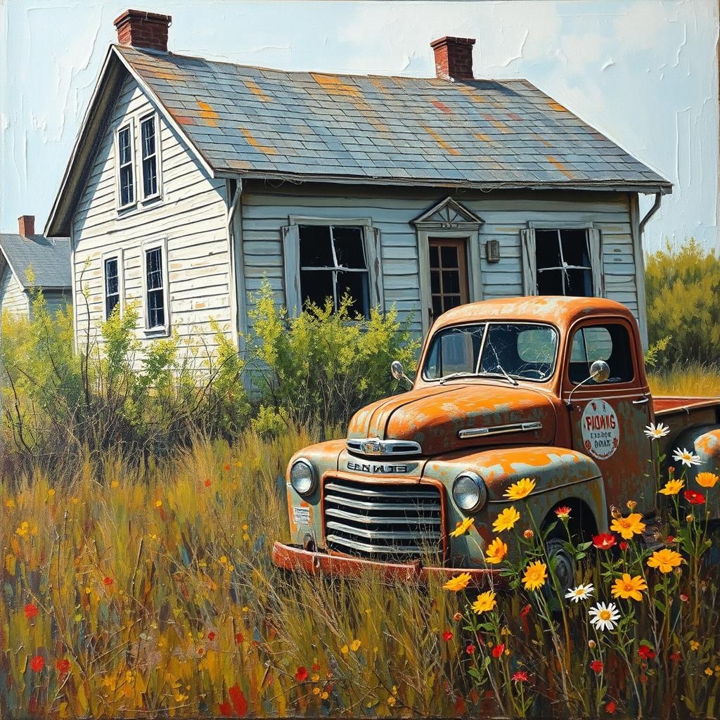 Abandoned House in Expressionist Impasto Style
