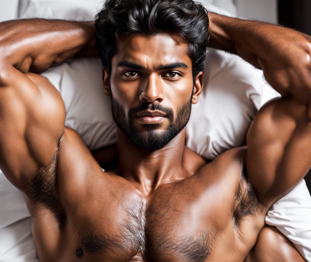Attractive Brown-Skinned Man Relaxing on a Bed