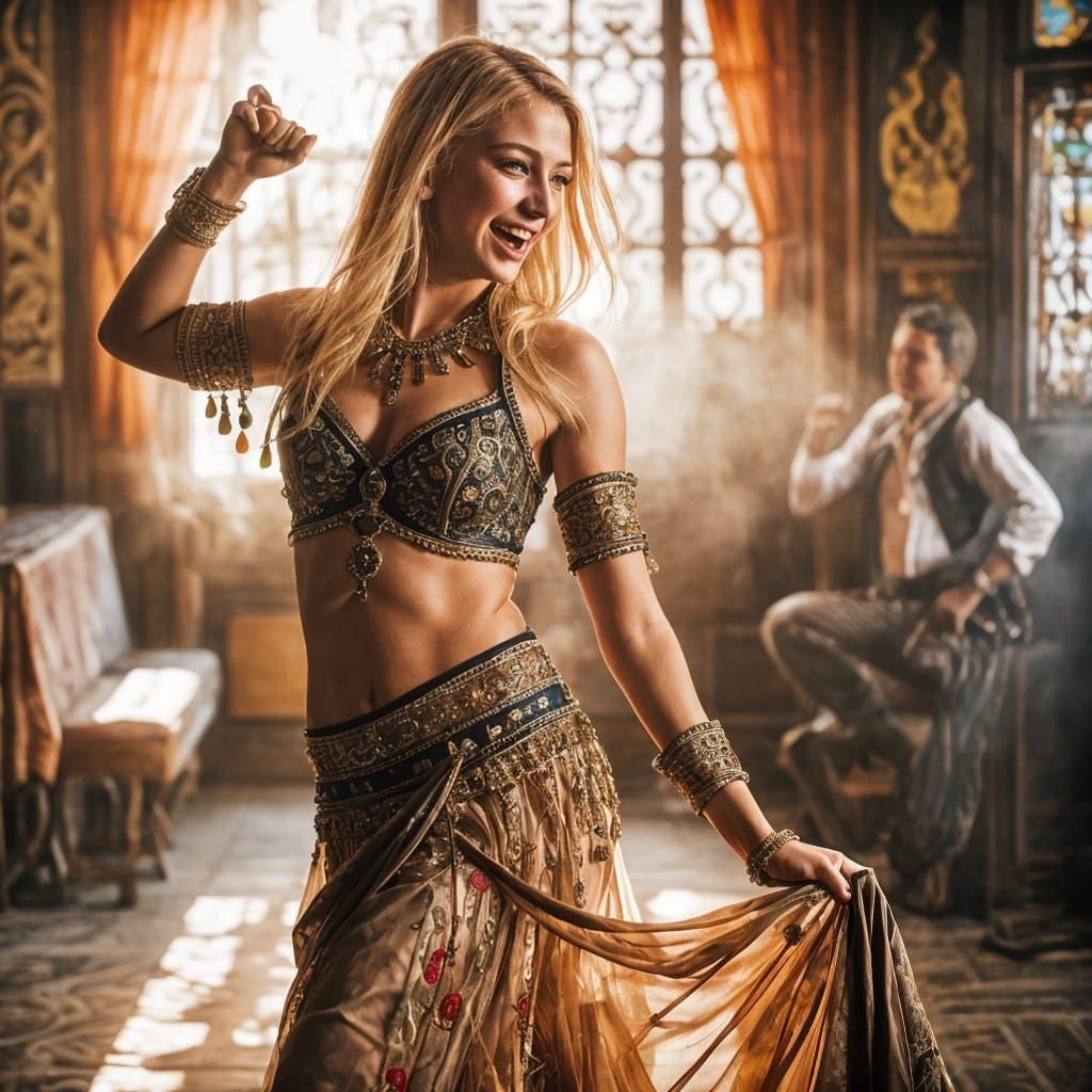 Teenager's Joyful Dance in Belly Dancer Outfit