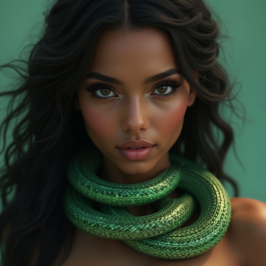 Mystical Woman with Emerald Snake Portrait