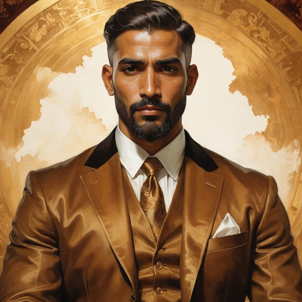 Elegant Man in Velvet Suit, Alphonse Mucha Style