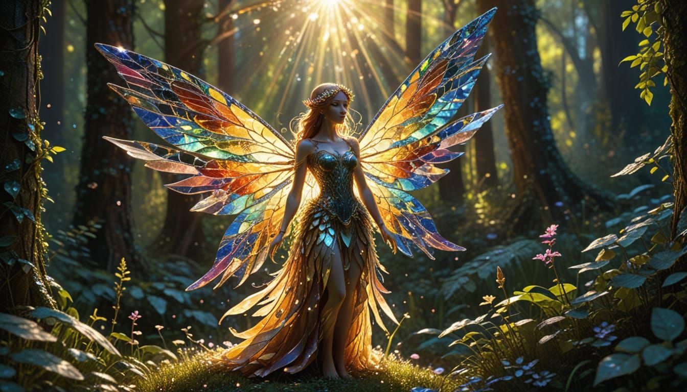 Glass Mosaic Fairy in Lush Forest