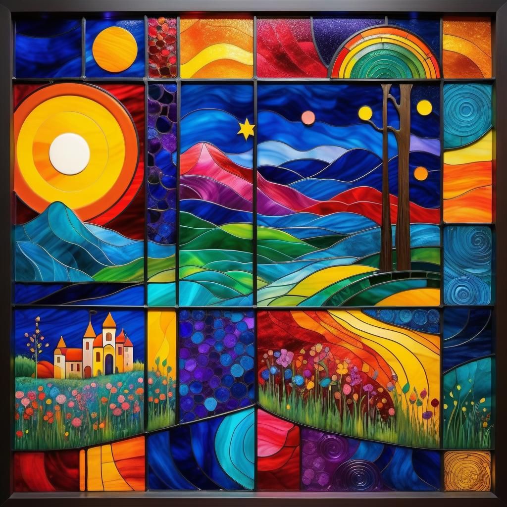 Stained Glass Flamingos in Abstract Cubism Style