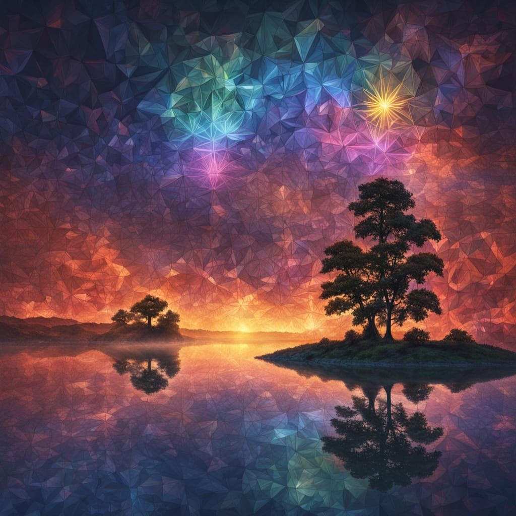 Fractal Prism: Rainbow Light and Golden Sunset
