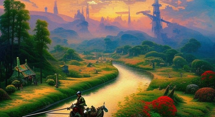 Mercenary's Journey: A Surreal Post-Impressionist Painting