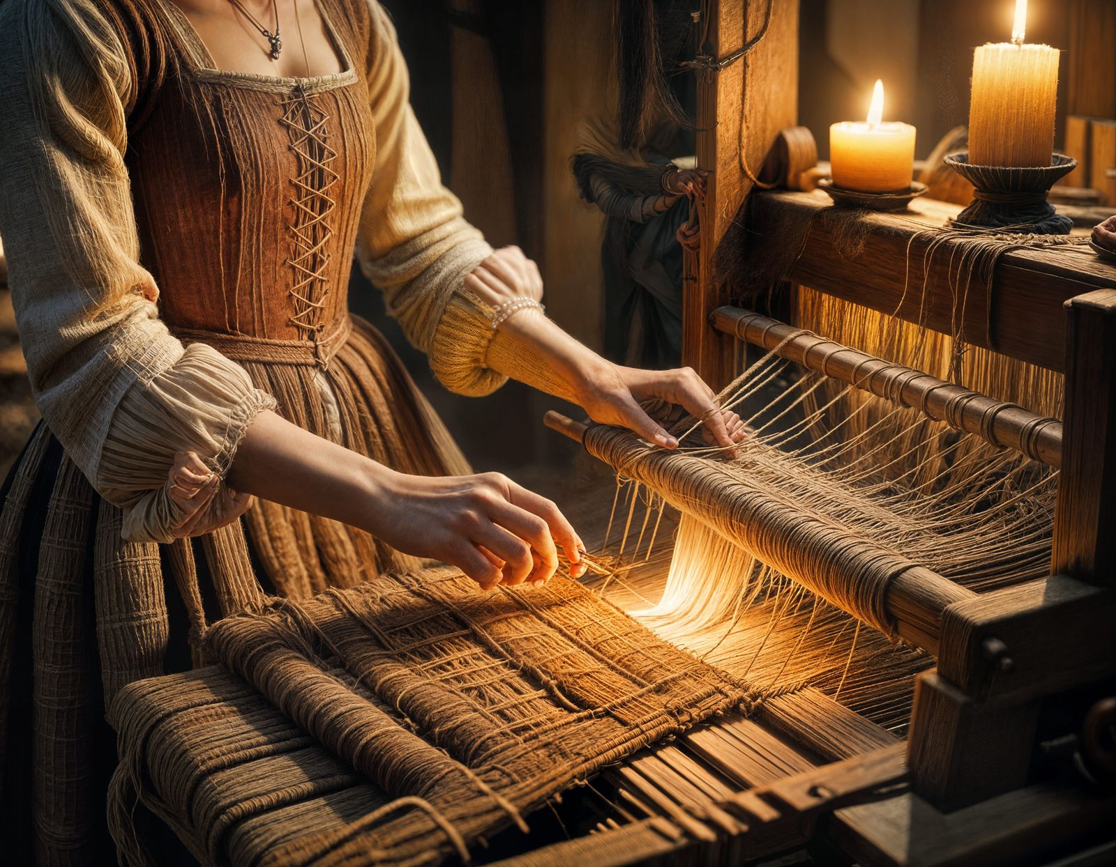 Seamstress at Loom in 1420s Style