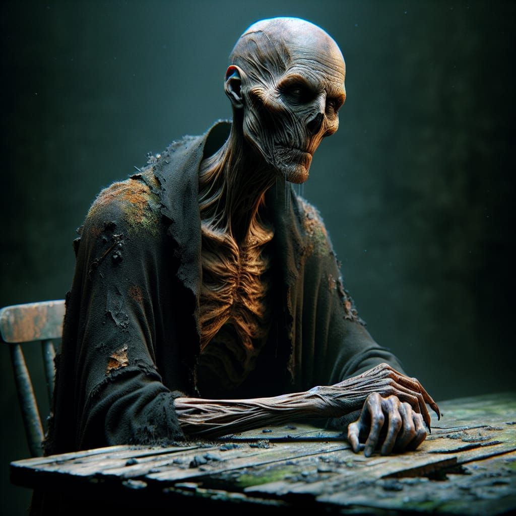 Lonely Ghoul Cowboy in Decaying Landscape